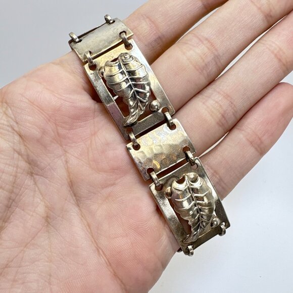 VTG Sterling Silver 925 Leaf Design Large Link Bracelet Size 7.25" Length - Picture 5 of 10